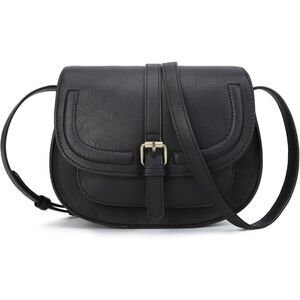 Women Midnight Black Imported Vegan Leather Small Saddle Cross Body Handbag
